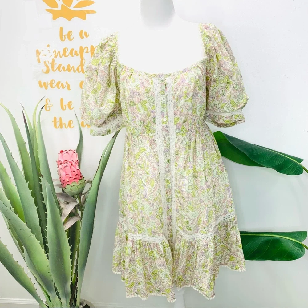 LOVE THE LABEL Square Neck Puff Sleeve Floral Mini Dress Size Large NWT - Picture 12 of 16